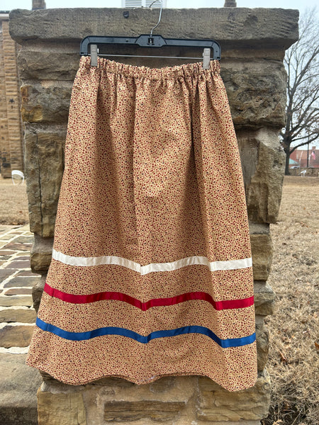 Adult Brown Calico Print Skirt with 3 row ribbons Made By Victoria Tiger