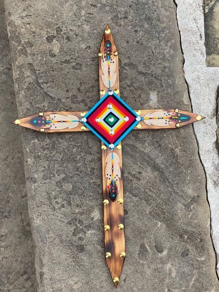 Small Wood Carved Cross - Blue