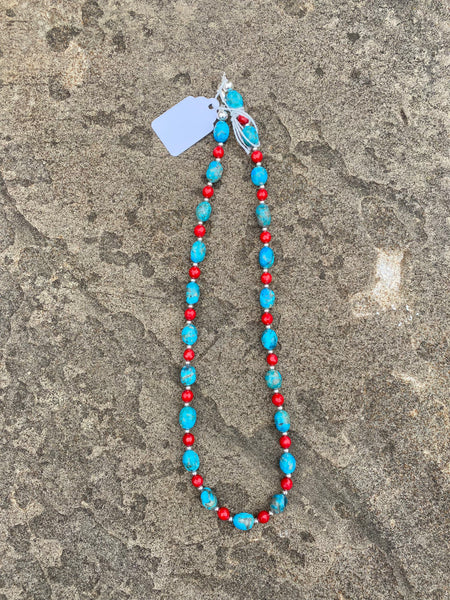 Kingman (USA) Turquoise with Faceted Red Coral