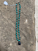 Faceted Turquoise & Faceted Onyx Necklace with Center Pendant