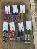 6 Strand Seed Bead Fringe Earrings W/Silver Cone (Various Colors)