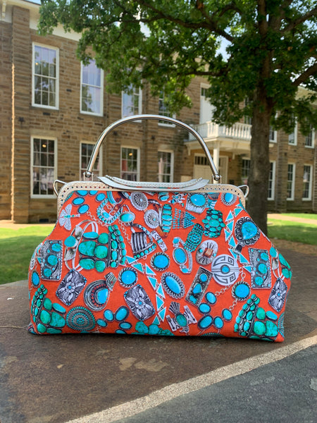 Heruse tos Handmade Handbags - Turquoise on Orange