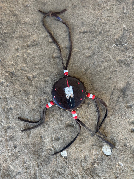 Mini Hand Drum with Painted Feather Made by Richard Beaver