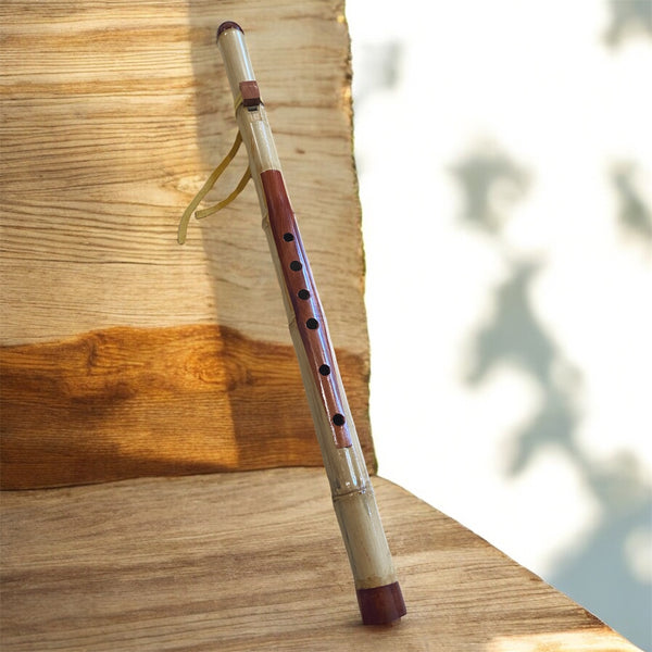 Rivercane wooden flute with inlay & cedar tip. Made By Mvskoke artist, Nelson Harjo