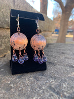 Textured Copper Shield Earrings with Amethyst Stone