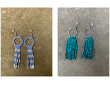 Beaded Fringe Earrings on ¾ Inch Silver Metal Hexagon Hanger (Various Colors Available)