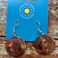 1" Round Etched Copper Earrings